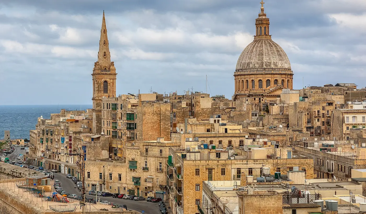 Valletta skyline with the Carmelite church dome, Malta